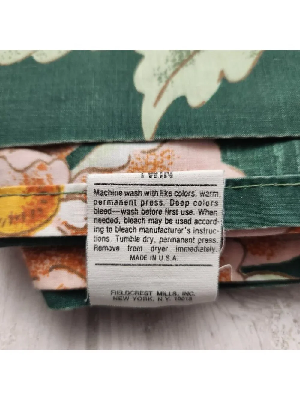 Vintage Fieldcrest Empress Garden Geen Bird Floral Flat Twin Sheet
